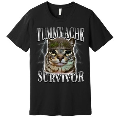 Tummy Ache Survivor Cat Meme Funny Saying Cats Animals  Premium T-Shirt