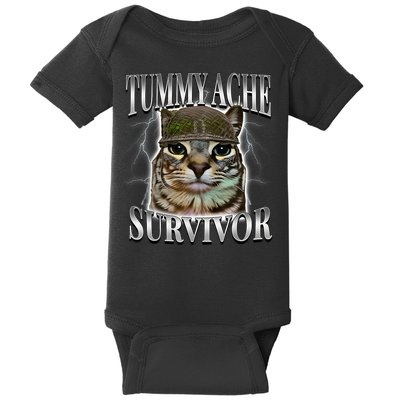 Tummy Ache Survivor Cat Meme Funny Saying Cats Animals  Baby Bodysuit