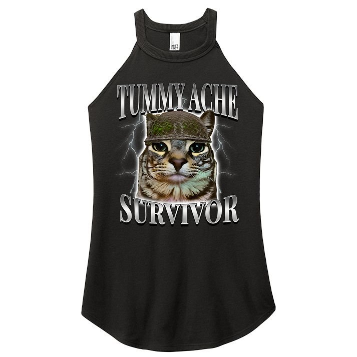 Tummy Ache Survivor Cat Meme Funny Saying Cats Animals  Women's Perfect Tri Rocker Tank