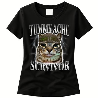Tummy Ache Survivor Cat Meme Funny Saying Cats Animals  Womens T-Shirt
