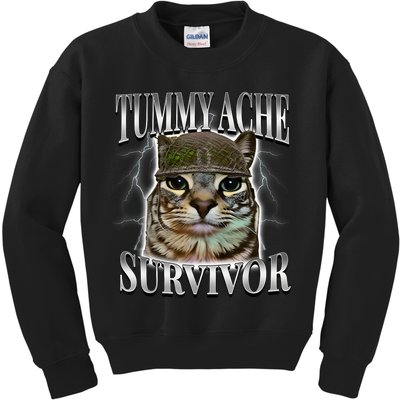 Tummy Ache Survivor Cat Meme Funny Saying Cats Animals  Kids Sweatshirt