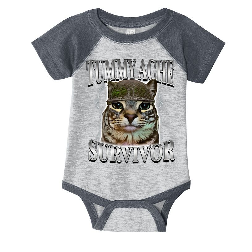 Tummy Ache Survivor Cat Meme Funny Saying Cats Animals  Infant Baby Jersey Bodysuit