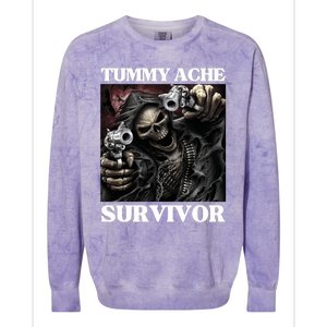 Tummy Ache Survivor Funny Cool Edgy Hard Skeleton Meme Colorblast Crewneck Sweatshirt