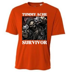 Tummy Ache Survivor Funny Cool Edgy Hard Skeleton Meme Cooling Performance Crew T-Shirt