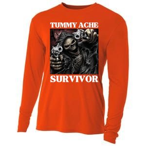 Tummy Ache Survivor Funny Cool Edgy Hard Skeleton Meme Cooling Performance Long Sleeve Crew