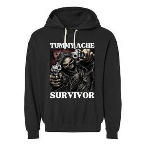 Tummy Ache Survivor Funny Cool Edgy Hard Skeleton Meme Garment-Dyed Fleece Hoodie