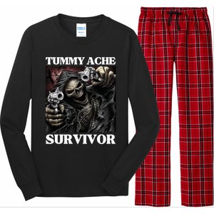 Tummy Ache Survivor Funny Cool Edgy Hard Skeleton Meme Long Sleeve Pajama Set