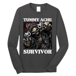 Tummy Ache Survivor Funny Cool Edgy Hard Skeleton Meme Long Sleeve Shirt