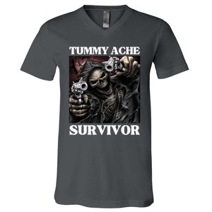 Tummy Ache Survivor Funny Cool Edgy Hard Skeleton Meme V-Neck T-Shirt