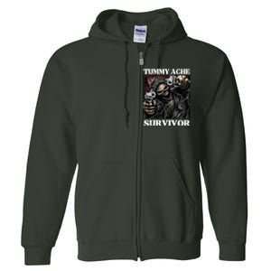 Tummy Ache Survivor Funny Cool Edgy Hard Skeleton Meme Full Zip Hoodie