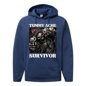 Tummy Ache Survivor Funny Cool Edgy Hard Skeleton Meme Performance Fleece Hoodie