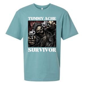 Tummy Ache Survivor Funny Cool Edgy Hard Skeleton Meme Sueded Cloud Jersey T-Shirt