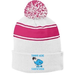 Tummy Ache Survivor Shirt Stomachache IBS Funny Women Stripe Pom Pom Beanie