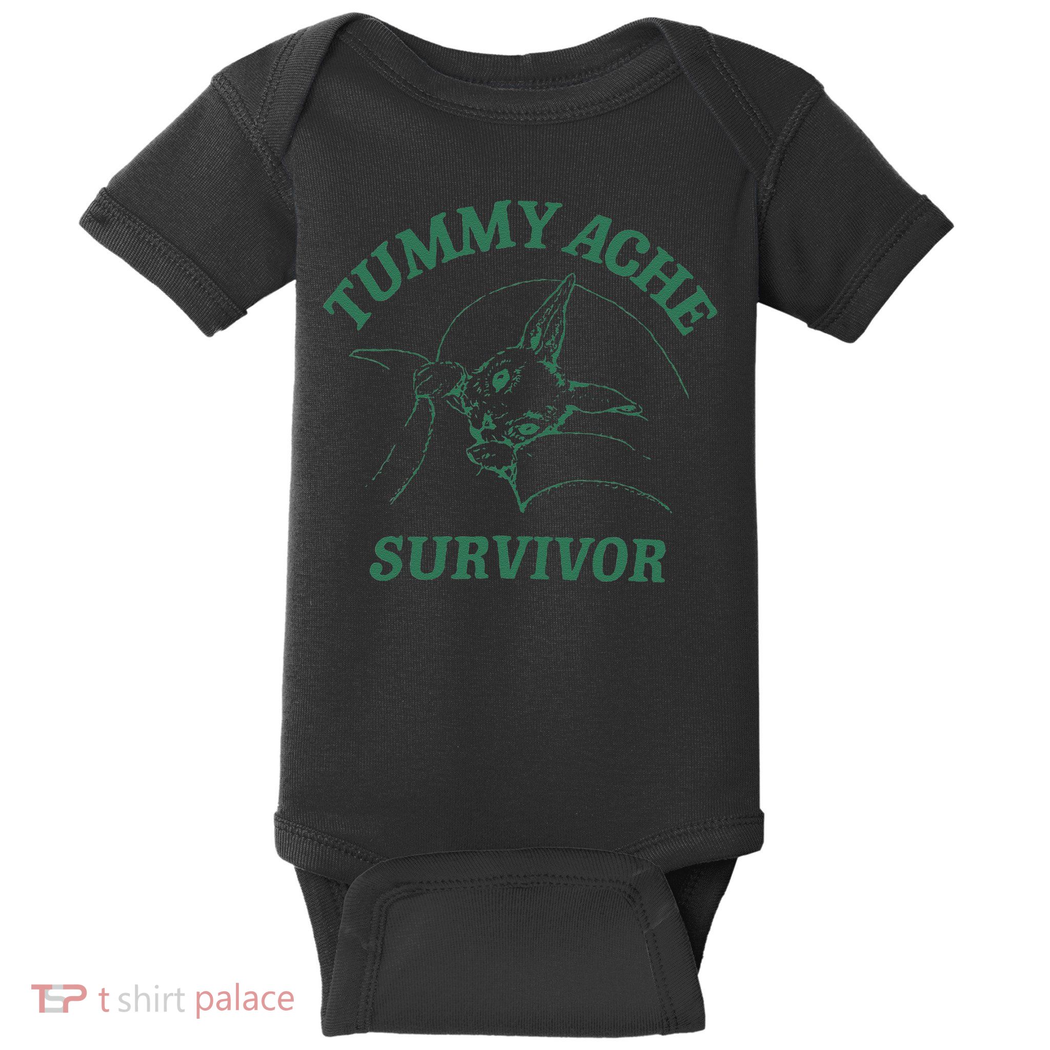 Tummy Ache Survivor Funny Rabbit Meme Bunny Lover Baby Bodysuit