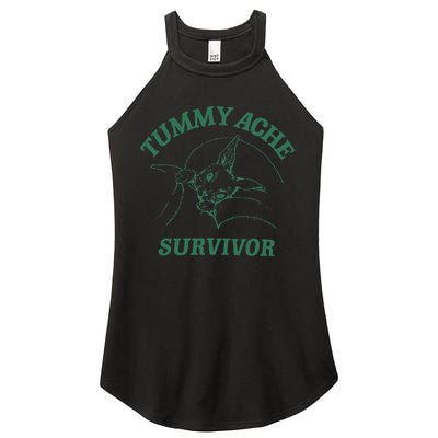 Tummy Ache Survivor Funny Rabbit Meme Bunny Lover Women's Perfect Tri Rocker Tank