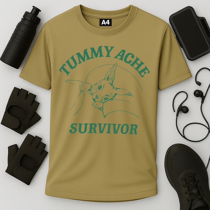 Tummy Ache Survivor Funny Rabbit Meme Bunny Lover Cooling Performance Crew T-Shirt