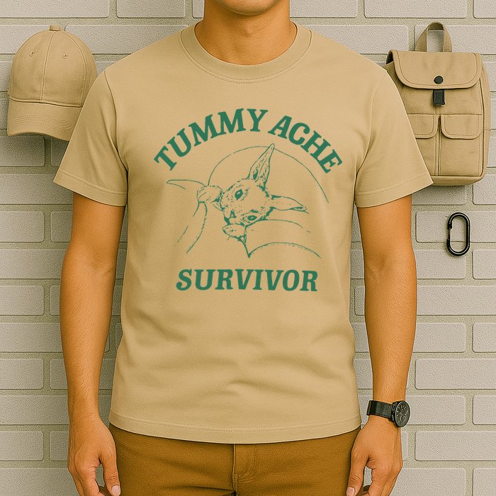 Tummy Ache Survivor Funny Rabbit Meme Bunny Lover T-Shirt