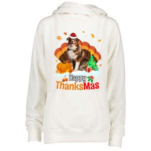 Thanksgiving Australian Shepherd Happy Christmas Aussie Gift Womens Funnel Neck Pullover Hood