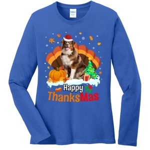 Thanksgiving Australian Shepherd Happy Christmas Aussie Gift Ladies Long Sleeve Shirt