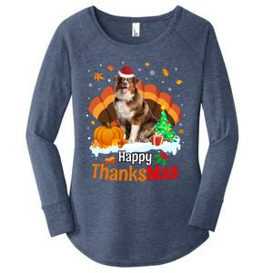 Thanksgiving Australian Shepherd Happy Christmas Aussie Gift Women's Perfect Tri Tunic Long Sleeve Shirt