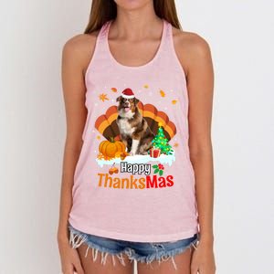 Thanksgiving Australian Shepherd Happy Christmas Aussie Gift Women's Knotted Racerback Tank