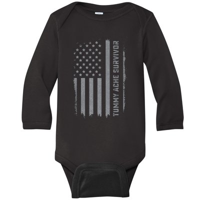 Tummy Ache Survivor Ibs Stomach Ache Us Flag Baby Long Sleeve Bodysuit