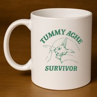 Tummy Ache Survivor Funny Rabbit Meme Bunny Lover 11oz C Handle Ceramic Mug