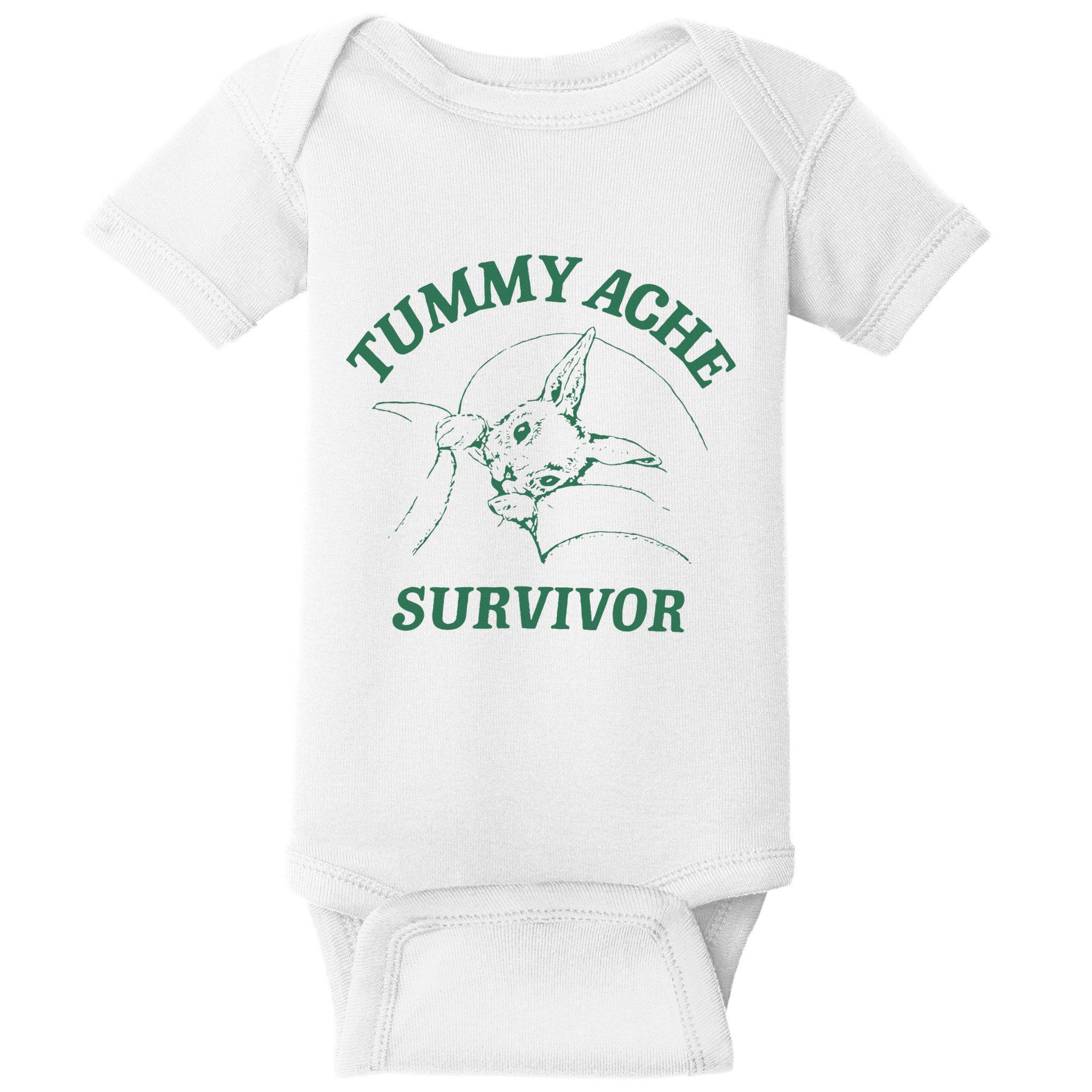 Tummy Ache Survivor Funny Rabbit Meme Bunny Lover Baby Bodysuit