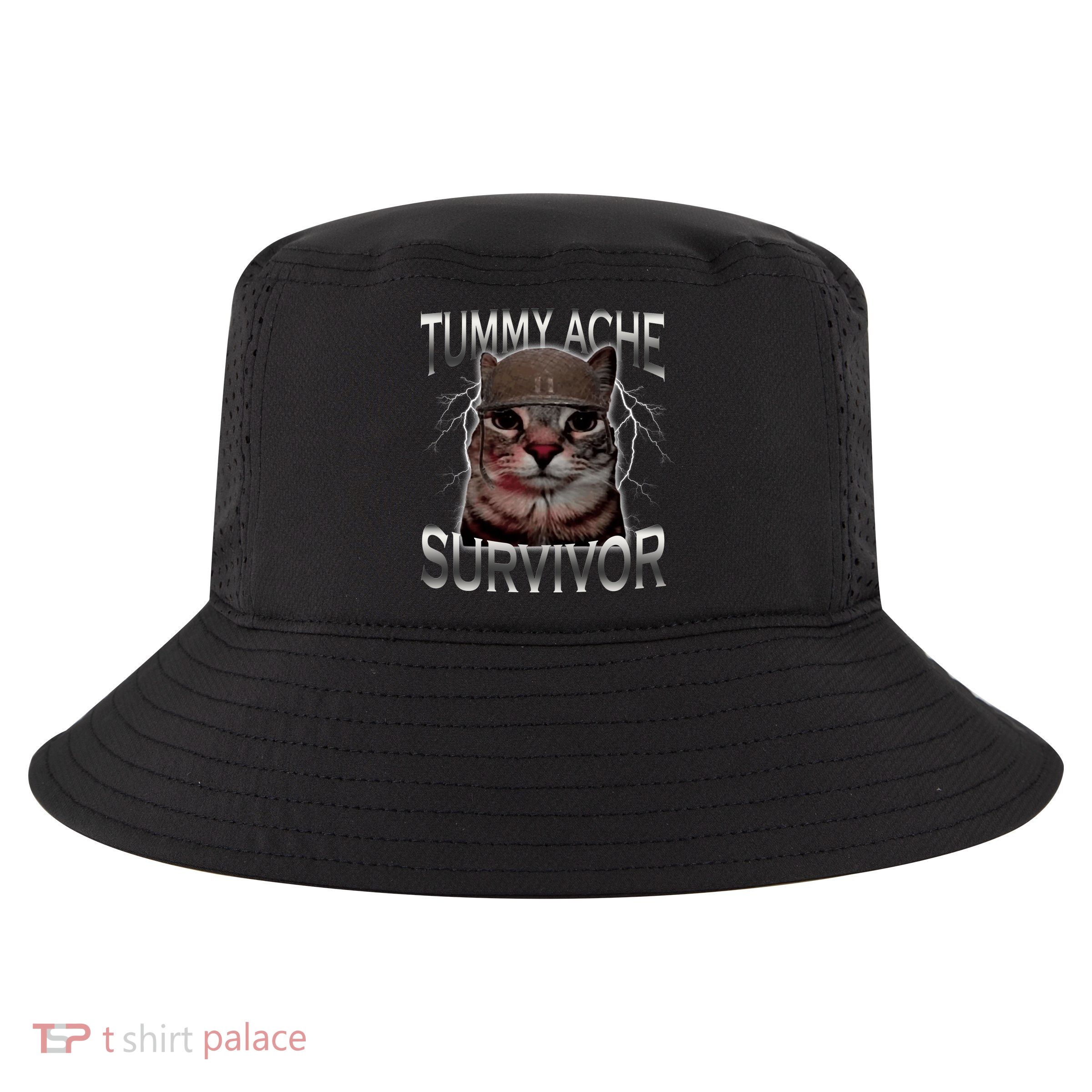 Tummy Ache Survivor Cat Meme Funny Saying Animals Cool Comfort Performance Bucket Hat
