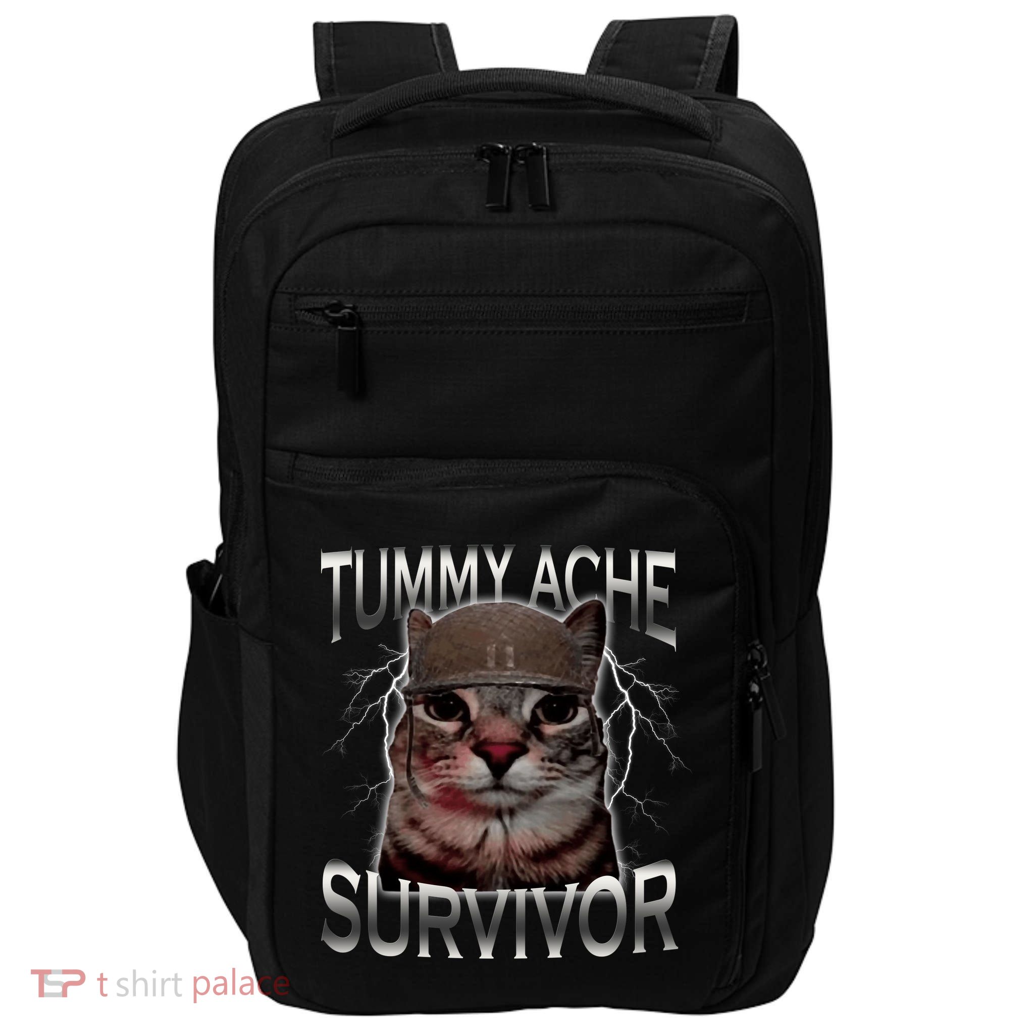 Tummy Ache Survivor Cat Meme Funny Saying Animals Impact Tech Backpack