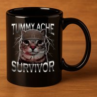 Tummy Ache Survivor Cat Meme Funny Saying Animals 11oz C Handle Ceramic Mug
