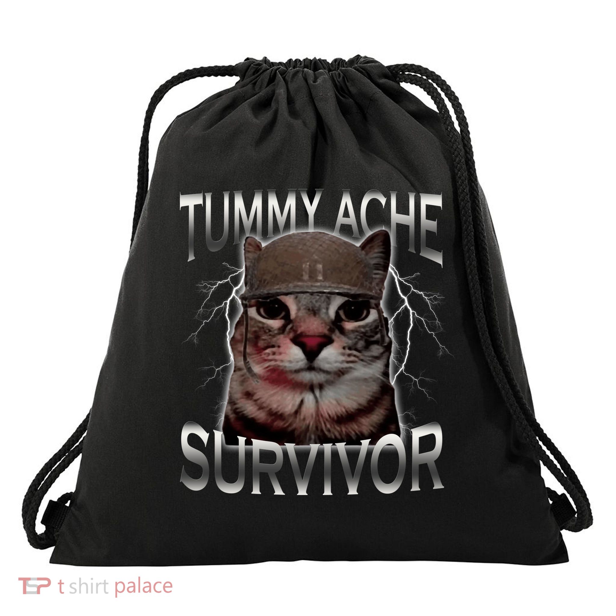 Tummy Ache Survivor Cat Meme Funny Saying Animals Drawstring Bag