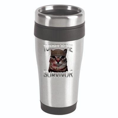 Tummy Ache Survivor Cat Meme Funny Saying Animals 16oz Travel Tumbler