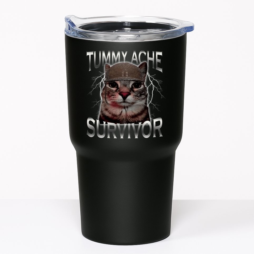 Tummy Ache Survivor Cat Meme Funny Saying Animals Tumbler