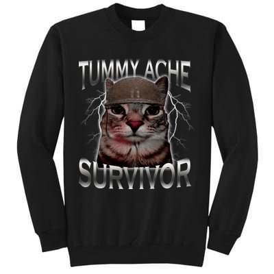 Tummy Ache Survivor Cat Meme Funny Saying Animals Tall Sweatshirt