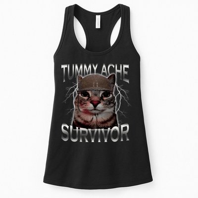 Tummy Ache Survivor Cat Meme Funny Saying Animals Womens Tank Top