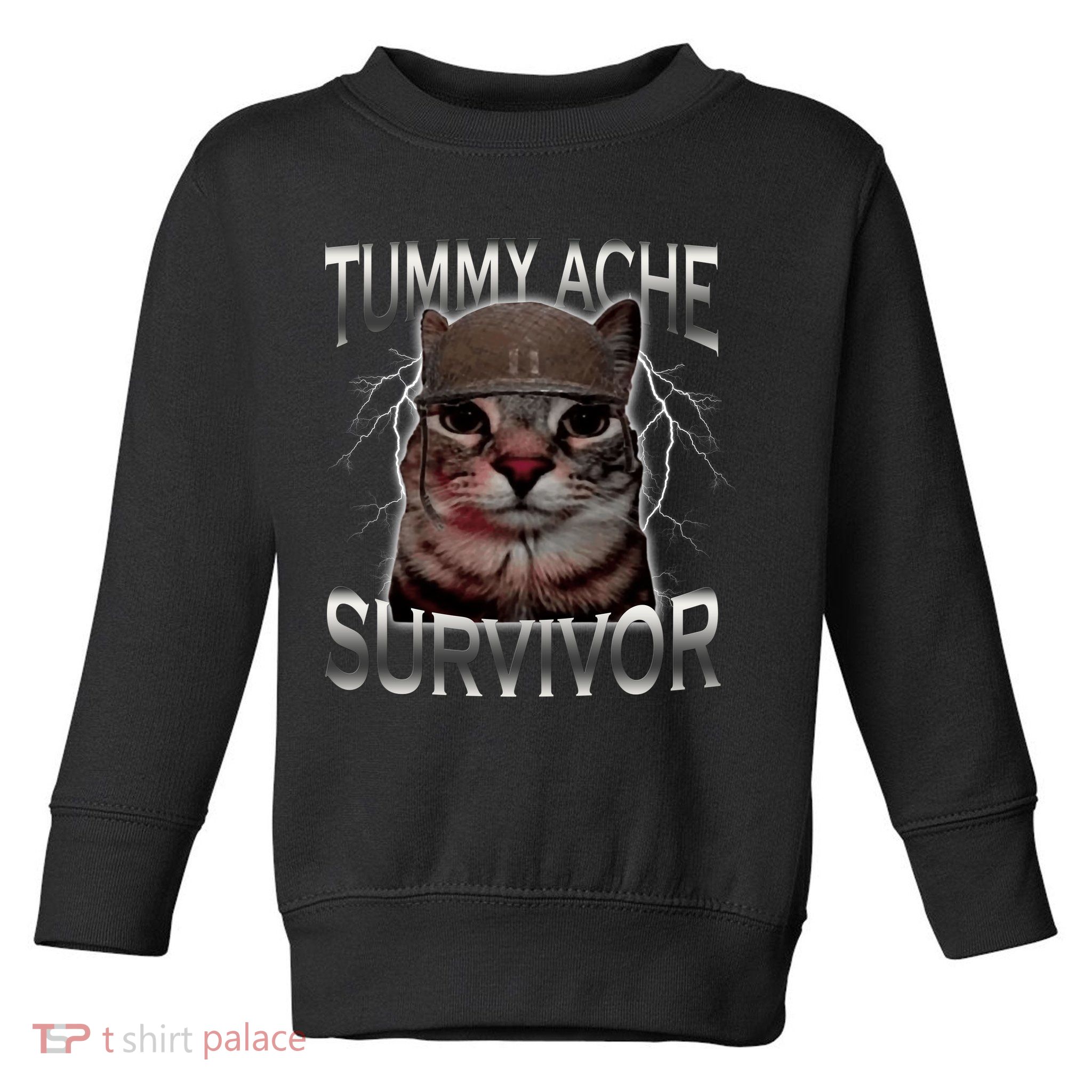 Tummy Ache Survivor Cat Meme Funny Saying Animals Toddler Sweatshirt