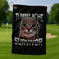 Tummy Ache Survivor Cat Meme Funny Saying Animals Golf Towel