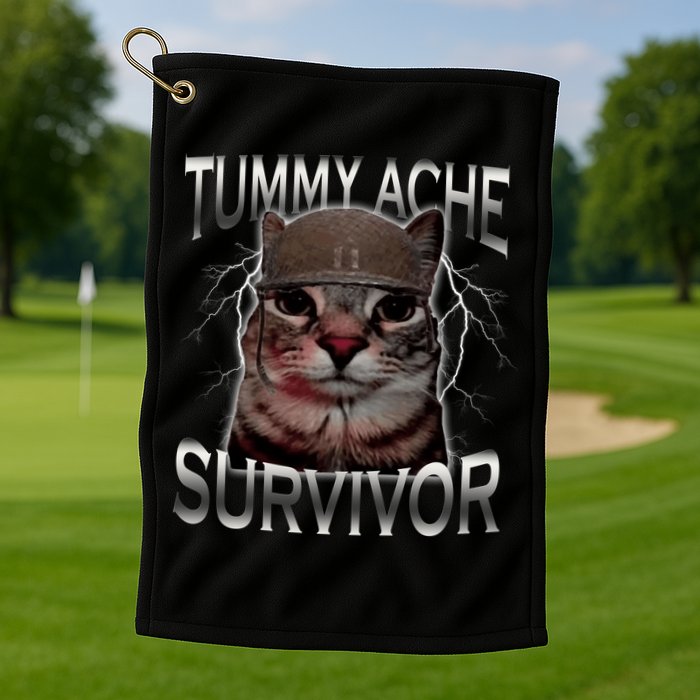 Tummy Ache Survivor Cat Meme Funny Saying Animals Golf Towel