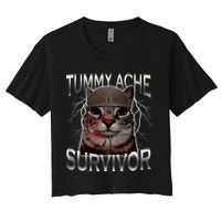 Tummy Ache Survivor Cat Meme Funny Saying Animals Women's Crop Top Tee