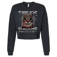 Tummy Ache Survivor Cat Meme Funny Saying Animals Cropped Pullover Crew