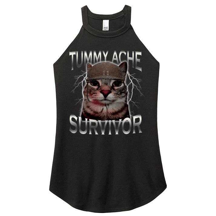 Tummy Ache Survivor Cat Meme Funny Saying Animals Women's Perfect Tri Rocker Tank