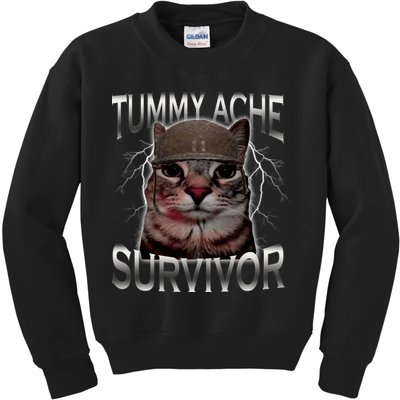 Tummy Ache Survivor Cat Meme Funny Saying Animals Kids Sweatshirt