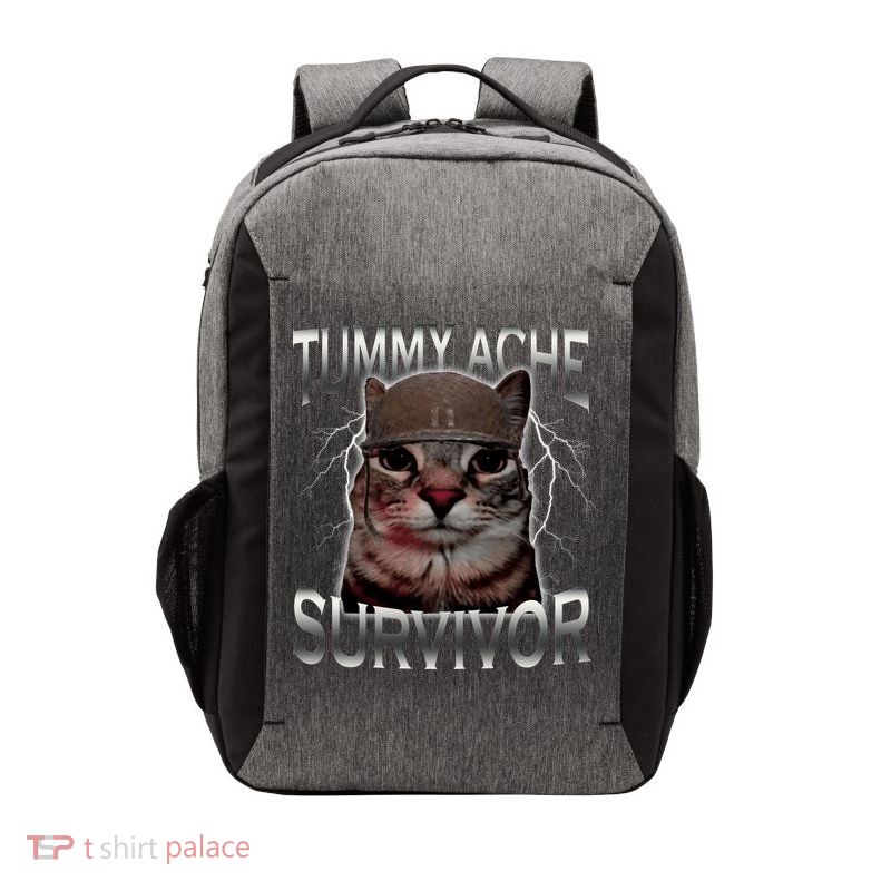 Tummy Ache Survivor Cat Meme Funny Saying Animals Vector Backpack
