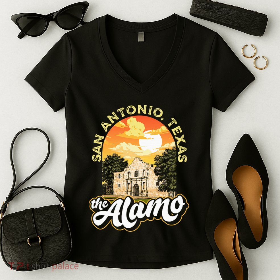 The Alamo San Antonio Texas Mission Vintage Retro Remember Women's V-Neck T-Shirt