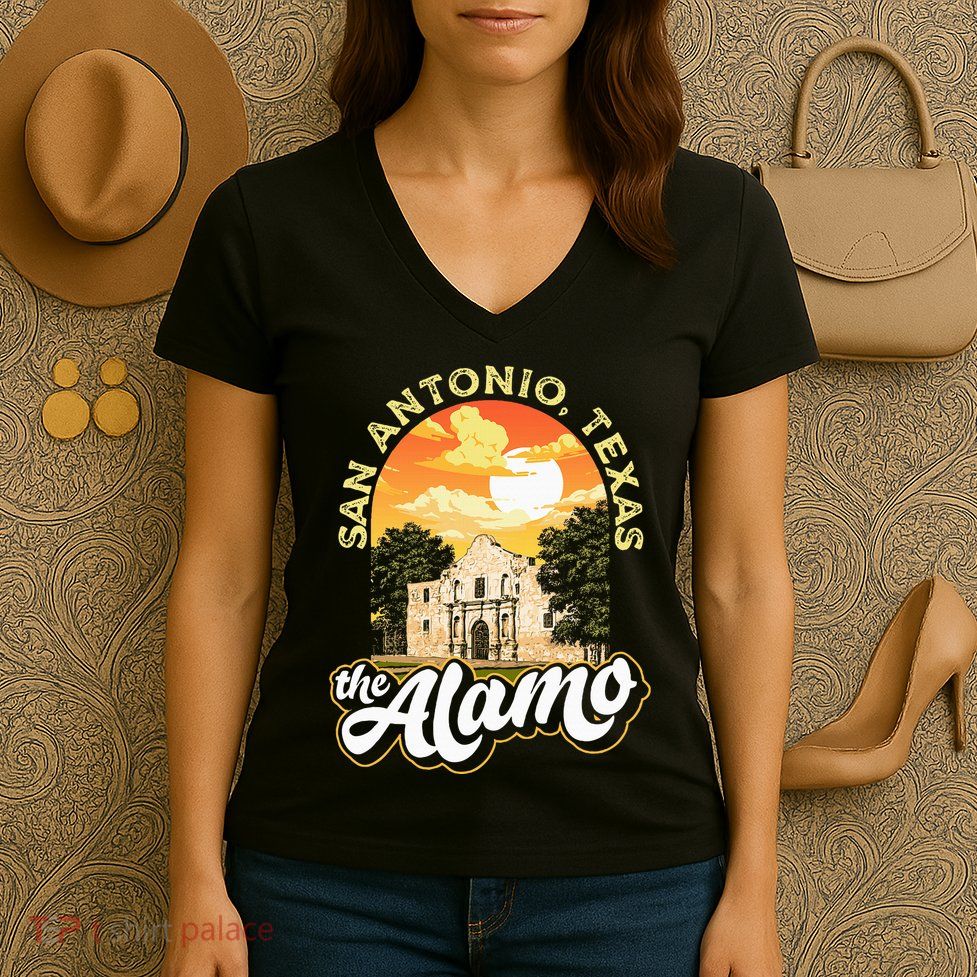 The Alamo San Antonio Texas Mission Vintage Retro Remember Women's V-Neck T-Shirt