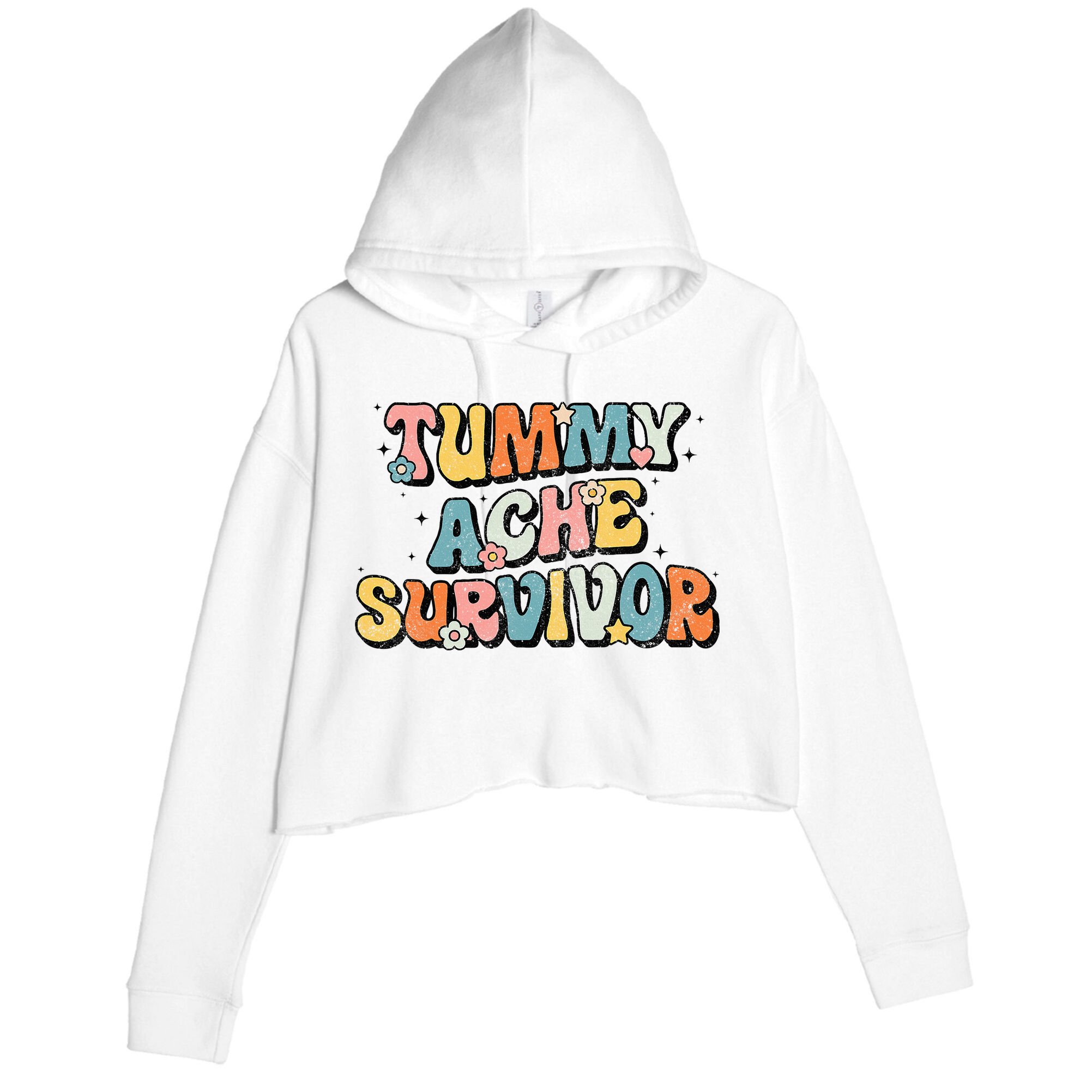 Tummy Ache Survivor Stomach Ache Vintage Crop Fleece Hoodie