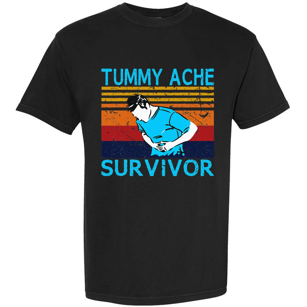 Tummy Ache Survivor Vintage Retro Sunset Stomach Hurts Memes Comfort Colors T-Shirt
