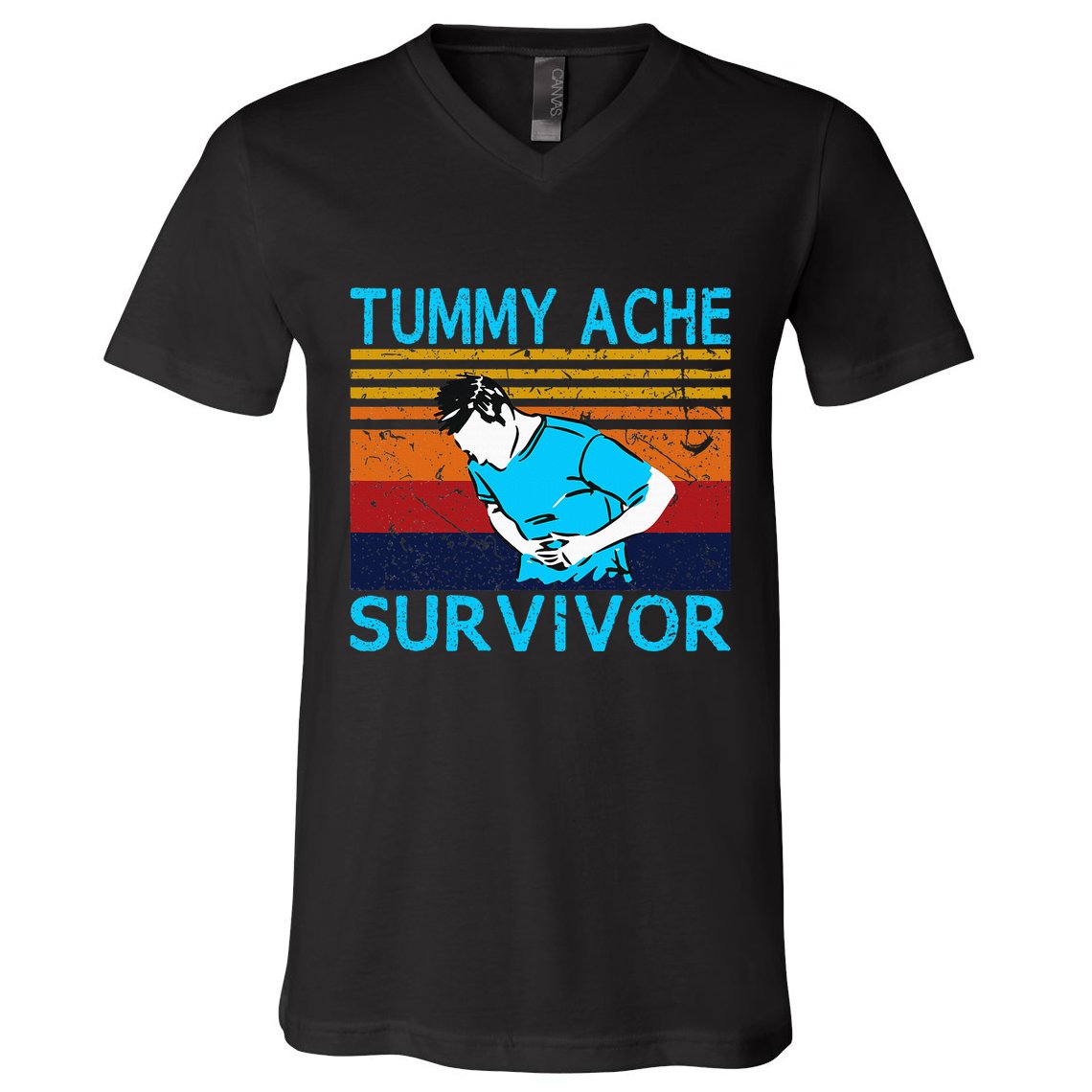 Tummy Ache Survivor Vintage Retro Sunset Stomach Hurts Memes V-Neck T-Shirt