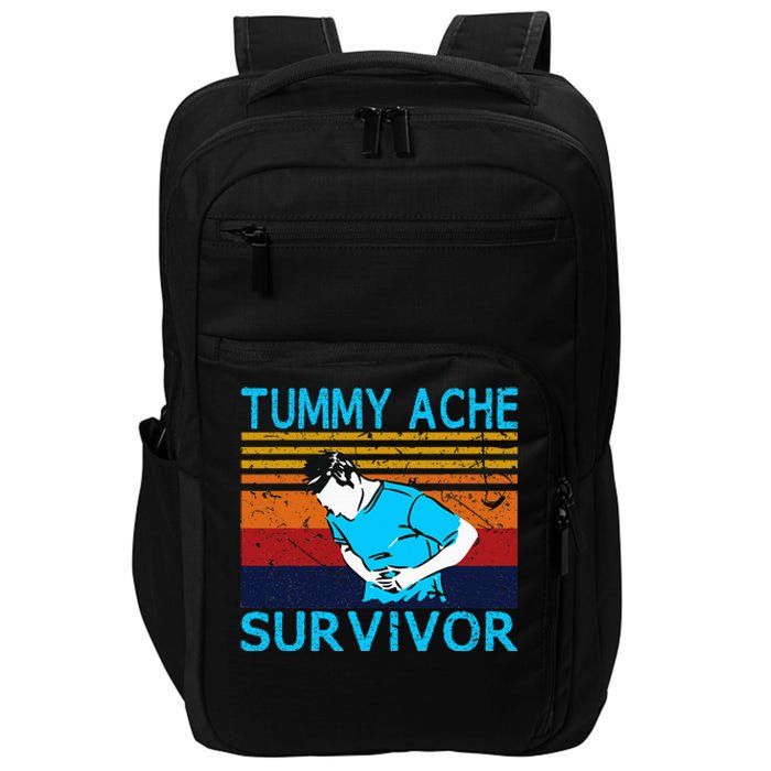 Tummy Ache Survivor Vintage Retro Sunset Stomach Hurts Memes Impact Tech Backpack